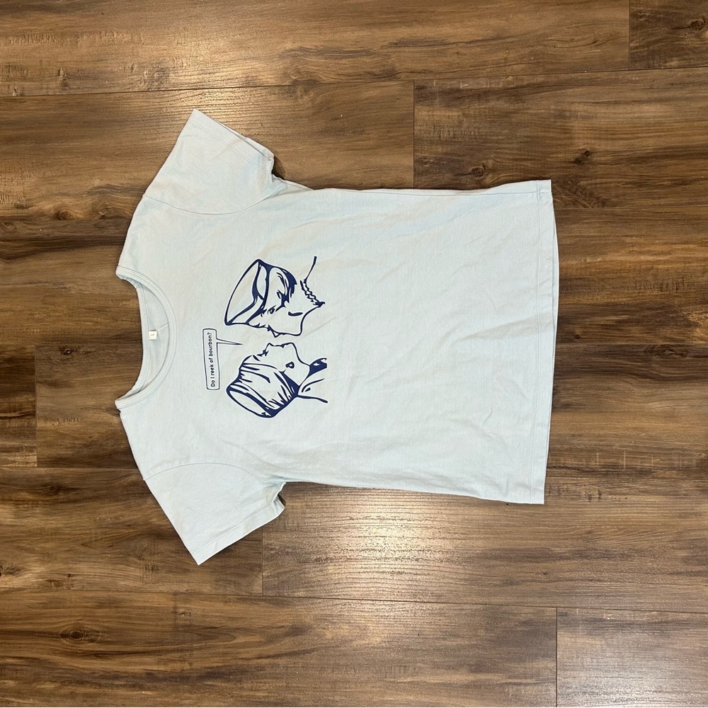 Light Blue Tee with Navy Retro Graphic - Picture 2 of 5